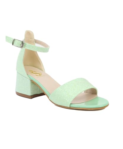 SIRRI Girls Ankle-Strap Shoes, Block Heels Sandals with Glitter for Special Occasion