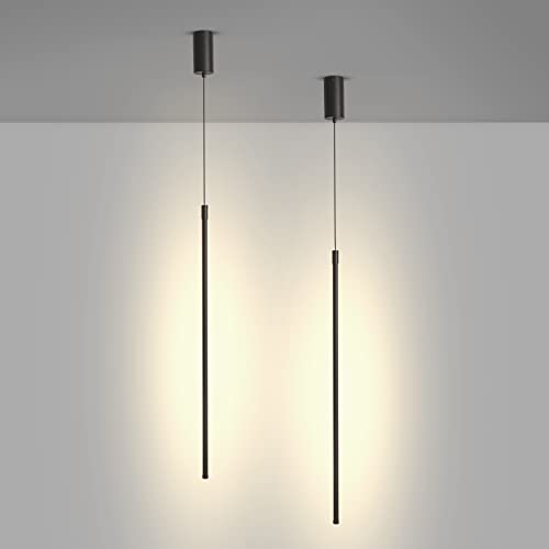 Ritif Lustre LED 60CM Lot de 2 suspension luminaire 7W Design Moderne Blanc Chaud 3000K Noir avec Câble Réglable Idéal pour Salle à Manger Salon Restaurant Café et Bar Cover