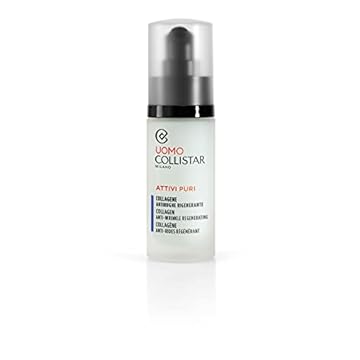 Collistar Attivi Puri Uomo Collagene Anti- rughe Rigenerante, Siero ricompattante idratante elasticizzante, Uso quotidiano, Anche dopo la rasatura, Ideale anche per pelli sensibili, 30 ml