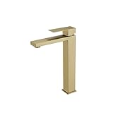【Extra hoher Wasserauslass】Wasserhahn gold die Höhe vom wasserauslass bis zur arbeitsplatte beträgt 270 mm. Die hohe ausführung des Einhebel-Waschtischmischers eignet sich ideal für Aufsatzwaschtische und Waschtische mit hohem Auslauf. Egal, ob sie Ihre zähne putzen oder Ihr gesicht waschen, mit dieser goldenen Waschtischarmatur fühlen sie sich wohl.