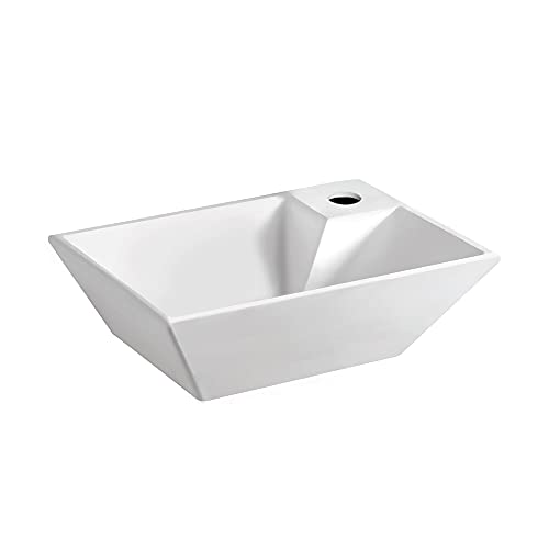 Whitehaus WHKN1142 WHKN1142Isabella Rectangular Wall Mount Basin & Right Offset single Faucet Hole, White