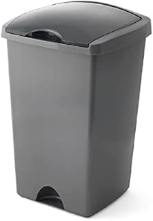 Addis 50ltr Lift Up Flat top Kitchen Waste Trash Complete Bin, Metallic Silver & Dark Grey