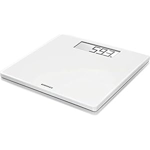 Soehnle Style Sense Safe Digitale weegschaal voor 100 personen, met extra groot lcd-scherm, weegschaal met anti-slip voetjes, platte personenweegschaal, wit