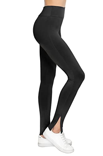Women's High Waisted Yoga Leggings - Buttery Soft Comfortable Stretch Side Split Hem Workout Casual Pants Black S - image 1