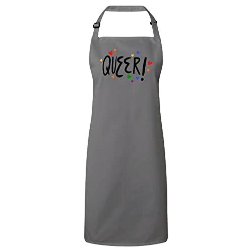Tablier cuisine gris LGBT pride avec coeur arc-en-ciel pour homme et femme