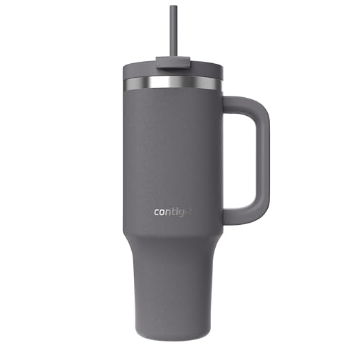 Contigo Botella termo 1200 ml con asa y pajita, Botella térmica aislada de acero inoxidable con tapa, Thermos, Se enfría durante 29 horas, Taza termo, Sin BPA, Darkstone