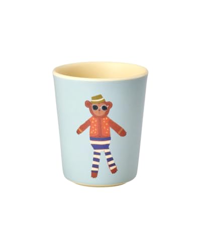 Rice Gobelet pour enfant en mélamine (sans BPA) – Petit gobelet avec motif singe bleu clair – 150 ml, finition mate, passe au lave-vaisselle