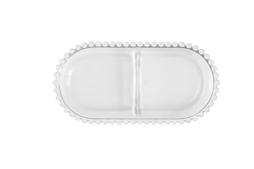 Image of Glassbunny Glass Beaded Serving Platter with Divider, 2-Section Dessert Plate, Clear Crystal Oval Shape Tray for Dry Fruits, Serving Dish, Home Decoration