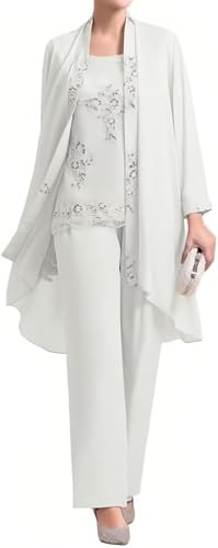 3 Piece Mother of Bride Pant Suits Elegant Chiffon Sets...