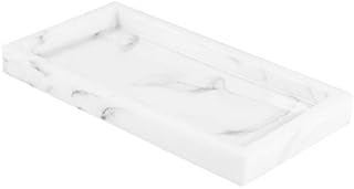 Vanity Tray, Mini Bathroom Kitchen Resin Vanity Tray Cosmetic Organizer Jewelry Ring Dish Holder for Towel/Plant/Jewelry - White Marble Tray