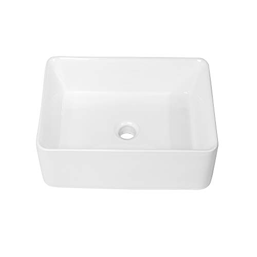 Rectangle Vessel Sink - Logmey 18"X13" Bathroom Sink Rectangle Vessel Sink Modern Above Counter White Porcelain Ceramic Rectangle Lavatory Vanity Sink Art Basin #TOP3