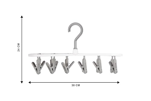 Image of Cloth Drying 12 Clips,360 Degree Portable and Foldable Clips,Baby Clothes Hanger, Clothes Drying Stand,Indoor Clothes Space Saving Hanger, Travel Safe (Grey)