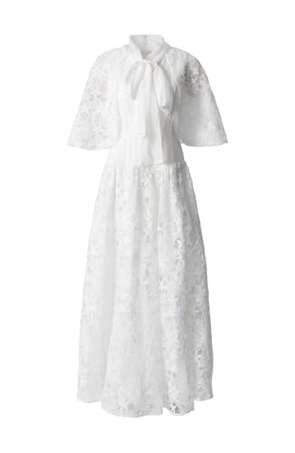Women's O-Neck Flare Sleeve Lace Up Textured Long Dress Vintage