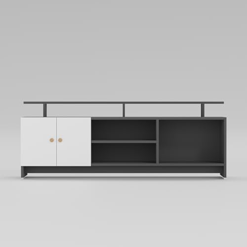 Image of TV Unit for Living Room | TV Cabinet & TV Stand | TV Table for Living Room | Modern Furniture for Home | Assembly-DIY | Color-Grey & White