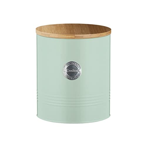 Typhoon LIVING Collection - Tarro para galletas con tapa, color verde pastel, 3,4 L, caja de almacenamiento para galletas de acero con tapa, herméticos de bambú
