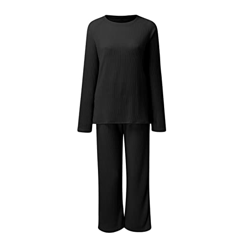 MJGkhiy Conjunto de chándal para mujer de 2 piezas de punto elegante de punto y pantalones de pierna ancha, conjunto de invierno a la moda, monos de suéteres casuales completos de lana otoño invierno