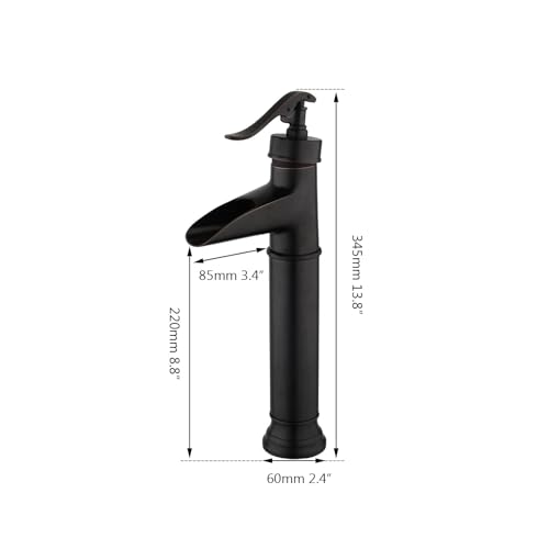 Grifo con caño en cascada de latón negro mezclador monomando para lavabo de baño y encimera 5