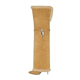 keleimusi Fold Over Thigh High Over the Knee Boots For Women Pointed Toe Stilettos High Heel Padlock Boots Wide Calf Pull-on Fashion Dress Boots