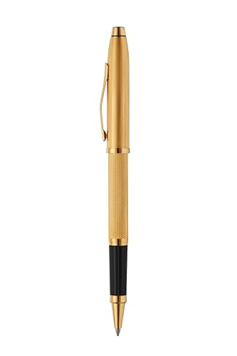 Image of Cross Century II Polished 23KT Gold-Plated Engraved Diamond Pattern Refillable Rollerball Pen - Medium Point, Black Ink, Presented in a Luxury Gift Box
