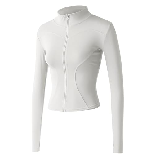 Jaqueta feminina de corrida com zíper completo para treino slim fit, ioga, esportiva, manga comprida
