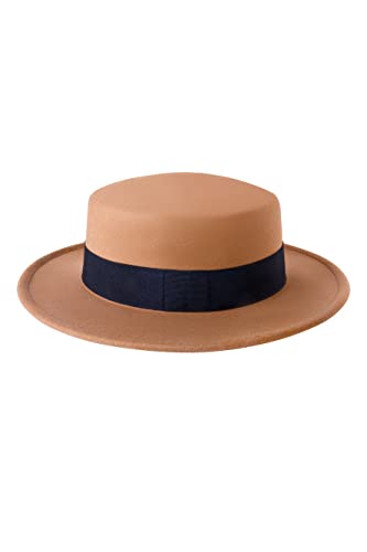Image of BABEYOND Wide Brim Fedora Flat Top Hat Wool Felt Boater Pork Pie Hat for Men Women