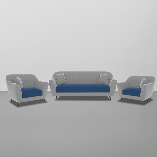 Image of Atticus 3+1+1 Seater Sofa Set for Living Room (Blue Grey Colour) Premium Fabric Sofa