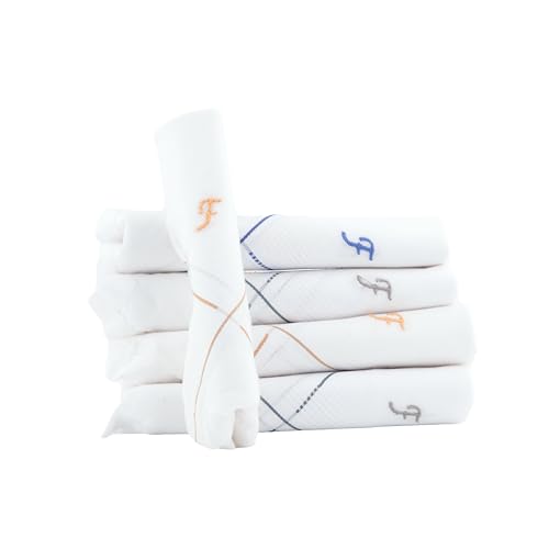 Image of CROSSLINE Men's Initial Monogram (A-Z) Embroidery 100% Pure Cotton Handkerchief | White Base With Colored Border | Handkerchiefs For Men Cotton Soft - (Pack of 5)