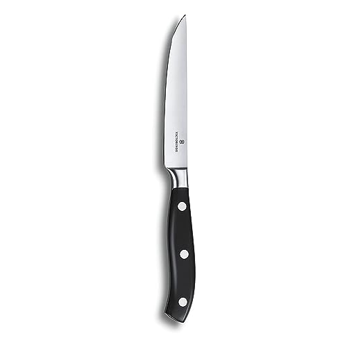 Victorinox Grand Maître, coltello da bistecca professionale, lama extra affilata, affilatura diritta, 12 cm, manico in plastica, acciaio inossidabile, nero