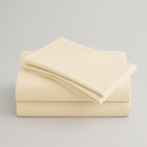 Peru Pima 415 Thread Count Percal Queen Sheet Set - 100% Peruvian Pima Cotton, 4 Piece (Flat, Fitted, 2 Pillowcases) - Cooling, Crisp, Deep Pocket, Hotel Quality Bedding - Ivory