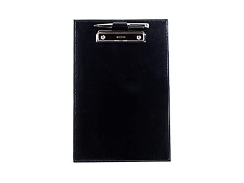 DELMON VARONE - Klemmbrett Mappe DIN A4 Cambridge Top Grain Leder Schwarz - Organizer Klemmbrettmappe mit Blockklemme & Stiftehalter - Klassische Echtleder Businessmappe personalisiert