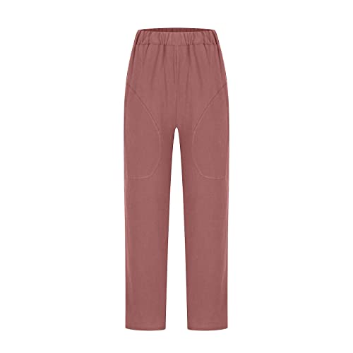 Image of LRMQS Cotton Linen Pants Women Casual Summer 2026 Trendy Loose Fit Beach Wide Straight Leg Trousers with Side Pockets