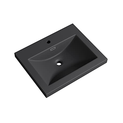 Mai & Mai Waschbecken Einbauwaschbecken Waschschale Waschtisch Mineralguss Matt Anthrazit Rechteckig 1 Armaturenloch Überlauf-Funktion Breite: 60cm Col01