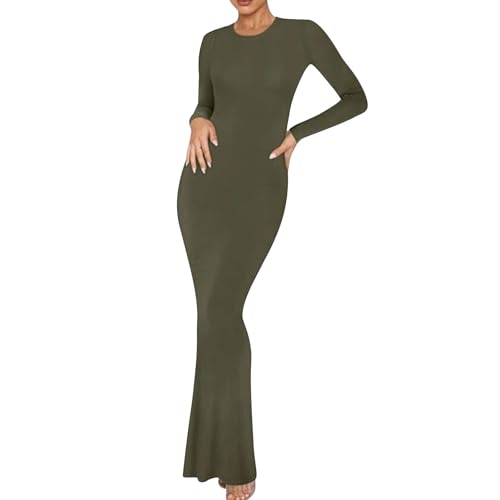 classy long sleeve dresses Women's 2024 Fall Crew Neck Elegant Slim Fit Dress Simple Solid Bodycon Long Dresses XS_XL Army Green : Clothing, Shoes & Jewelry Long Sleeves Dress Length Semi-Formal Long Sleeve Dresses |