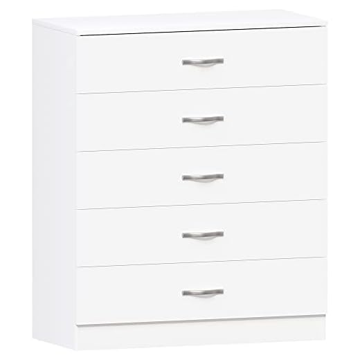 Vida Designs White Chest of Drawers, 5 Drawer With Metal Handles and Runners, Unique Anti-Bowing Drawer Support, Riano Bedroom Storage Furniture