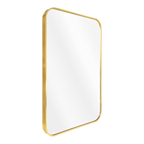 UMZODO 20 x30 Brushed Gold Mirror for Wall, Rounded Rectangle Mirror with Metal Frame Deep Set Design Hanging for Bathroom Entryway Vanity,Living Room,Bedroom,Vertical or Horizontal