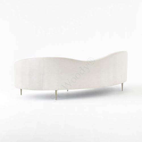 Image of Rosewood Luxury Curved Sofa in Premium Velvet-Fabric | Solid Wood Structure |High Density Foam | Sturdy Golden Legs | Comfortable & Stylish Couch for Living Room (Off-White (Cream), 3 Seater)