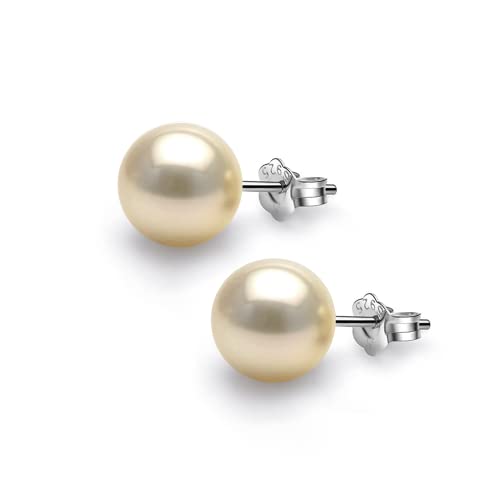 Image of HIGHSPARK 925 Silver Classic Pearl Earrings for Women | 92.5 Sterling Silver & Brilliant Lustre Pearls | Lovely Gift for Women