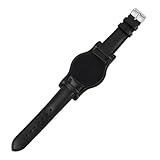 Onthelevel Leather Cuff Watch Strap 18mm 19mm 20mm 21mm 22mm Vintage Genuine Leather Bund Watch Band with Mat for Men, Black