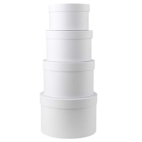 Briful Round Gift Boxes with Lids Set of 4 White Gift Box Assorted Sizes Nesting Gift Boxes for Presents Birthday Bridesmaid Wedding Valentines Christmas Party Favor Boxes