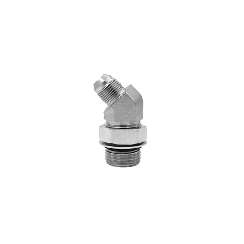 Image of 6802-08-12-NWO Hydraulic Hose Adapter Fitting 1 /2 inch Male JIC 37Flare (3 /4 inch-16 inchUNF)x3 /4 inch Male Adjustable Nut O-Ring Boss (1-1 /16 inch-12UNF) 45 Elbow SAE Pipe Joints Connector Carbon Steel
