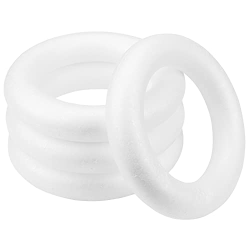 ZOENHOU 4 Pack 10 Inch Craft Foam Wreath, Durable White Polystyrene Foam Ring, Round Foam Wreath for DIY Arts Crafts Floral Projects Decorations