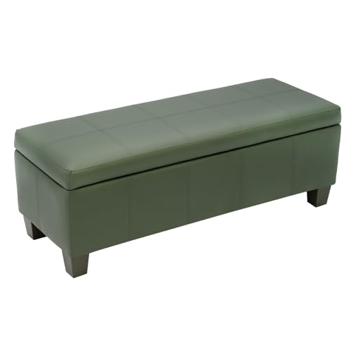 Image of 41 inch Storage Ottoman, Storage Bench with Safety Hinge, Upholstered Synthetic Leather Ottoman Bench for Bedroom, Living Room, Entryway, Hallway, Foot Rest, Support 500lbs