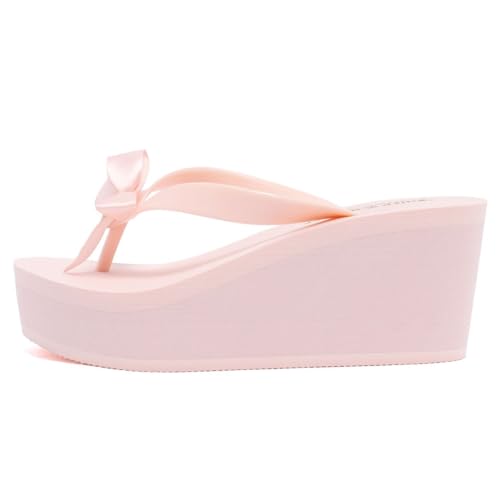 Image of Juicy Couture Women's Wedge Platform Flip Flops, Fashion Beach Sandals with Soft Footbed and Thong Style