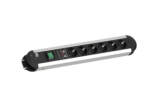 BACHMANN Steckdosenleiste PRIMO 6-fach mit Überspannungsschutz und Schalter 2m Kabel Mehrfachstockdose für Wohnraum, Handweck und Büro Aluminium 331.013 (mit hochwertigem, eloxiertem Aluminium-Profil)
