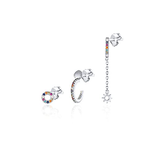 Boucles d'oreilles véritables pour femmes avec zircon mixte piercing et pendantes colorées