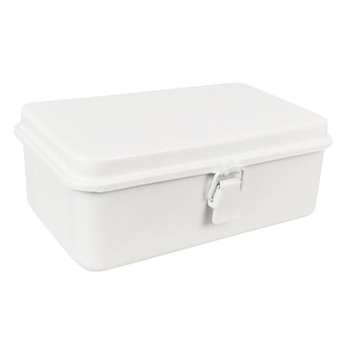 Mikikit Caja de Almacenamiento Metálica Vintage Blanca con Cierre de Seguridad Resistente y Reutilizable Caja Organizadora Multifuncional para Oficina y Hogar