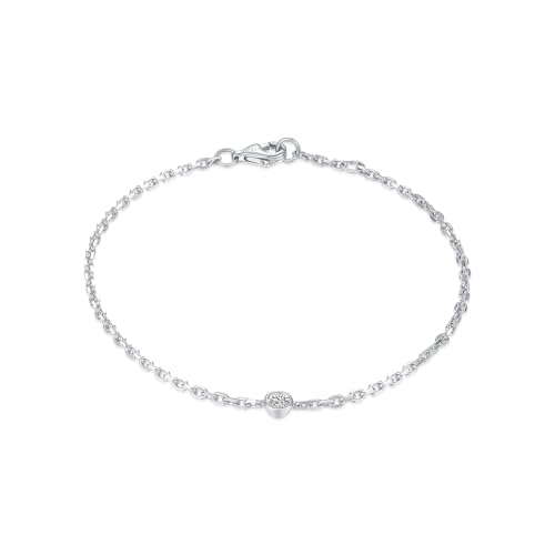 14k Solid Gold 5 Diamond Solitaire Station Bracelet for women(White),0.32ct,DEF VS~VVS, Bezel,No fading, No allergies,Lab grown Diamond,Lobster buckle