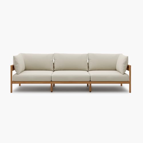 Acanva Outdoor Patio Sofa, Modern All-Weather Aluminium Conversation Furniture with Thick Cushions for Backyard, Garden, Porch, Couch, Beige - Thumbnail 4