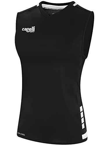 Capelli Sport Women's Standard Workout Tank Top, Uptown Sleeveless V-Neck Athletic Gym Shirt, Black White