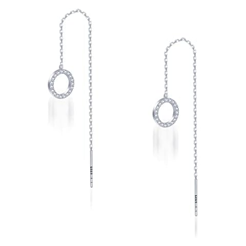 Cowlyn A Pair 925 Sterling Silver Earrings Tassel Threader Long Chain Ear Line Round Cubic Zirconia Drop Dangle Hypoallergenic Jewelry for Women Cover